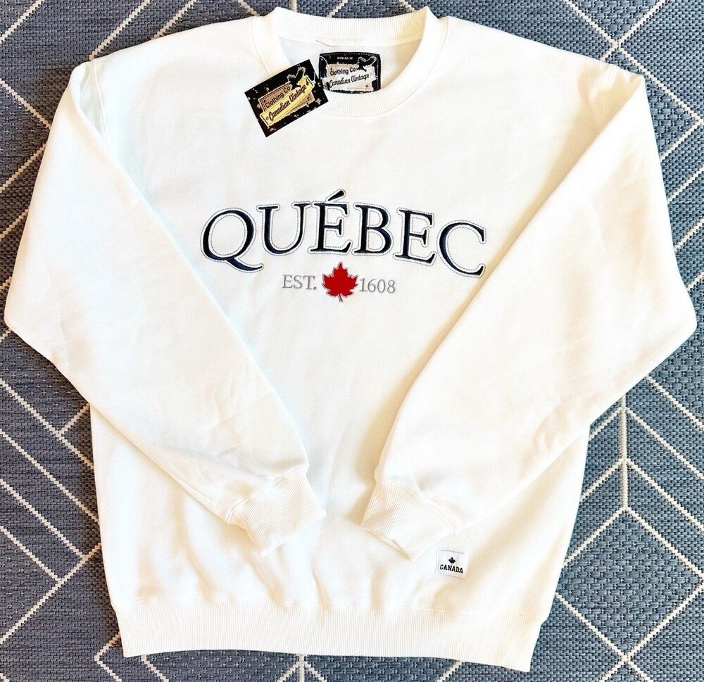 Canadian Vintage Clothing Co Quebec Est 1608 Cream Sweatshirt Medium NWT